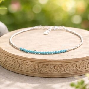 New Natural Turquoise Bracelet Karen Hill Tribe Pure Silver Beaded Bracelet